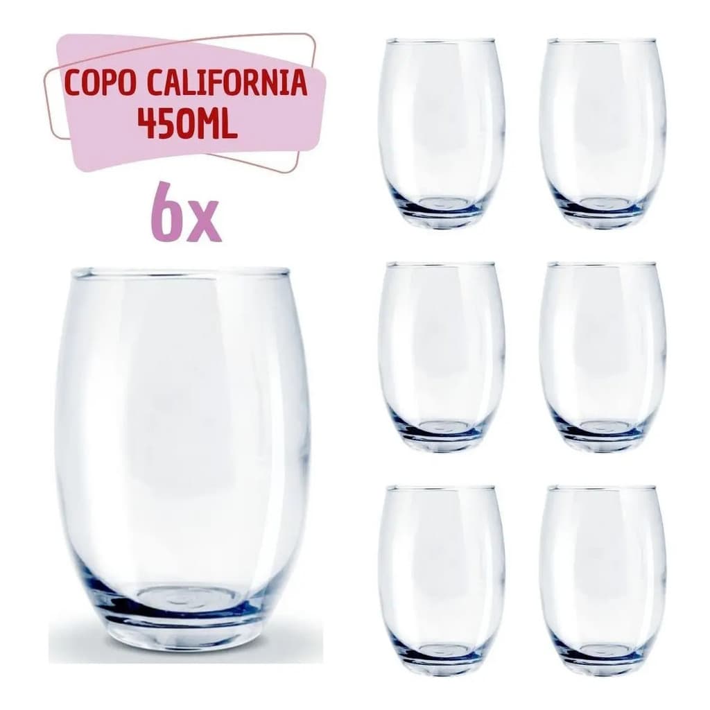 Conjunto de 6 Copos Vidro 450ml Califórnia Praticasa Transparente