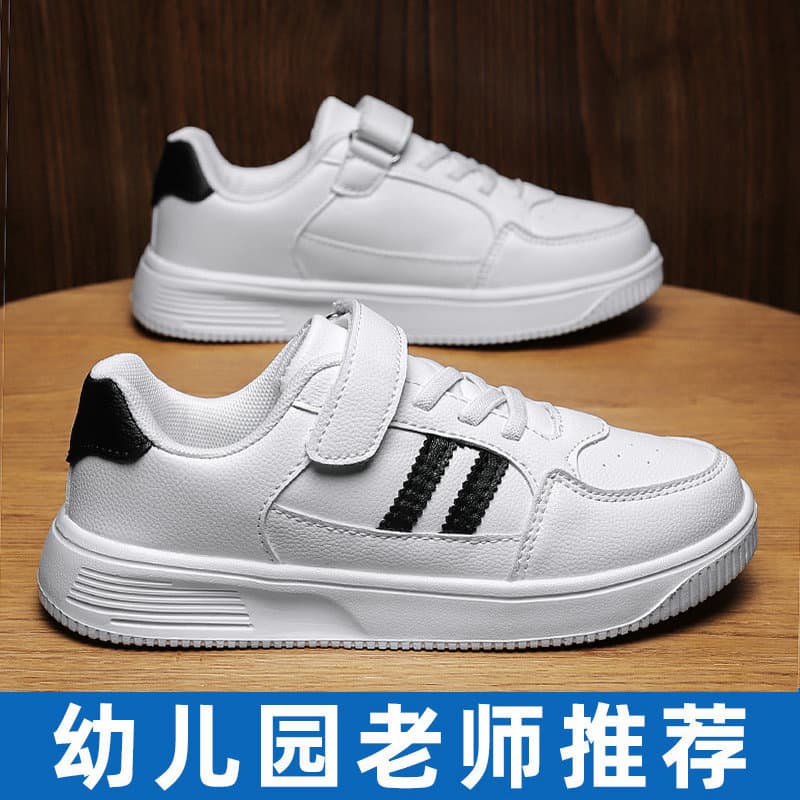 Crianças sapatos brancos primavera outono superfície de couro à prova dwaterproof água jardim de infância primeira série