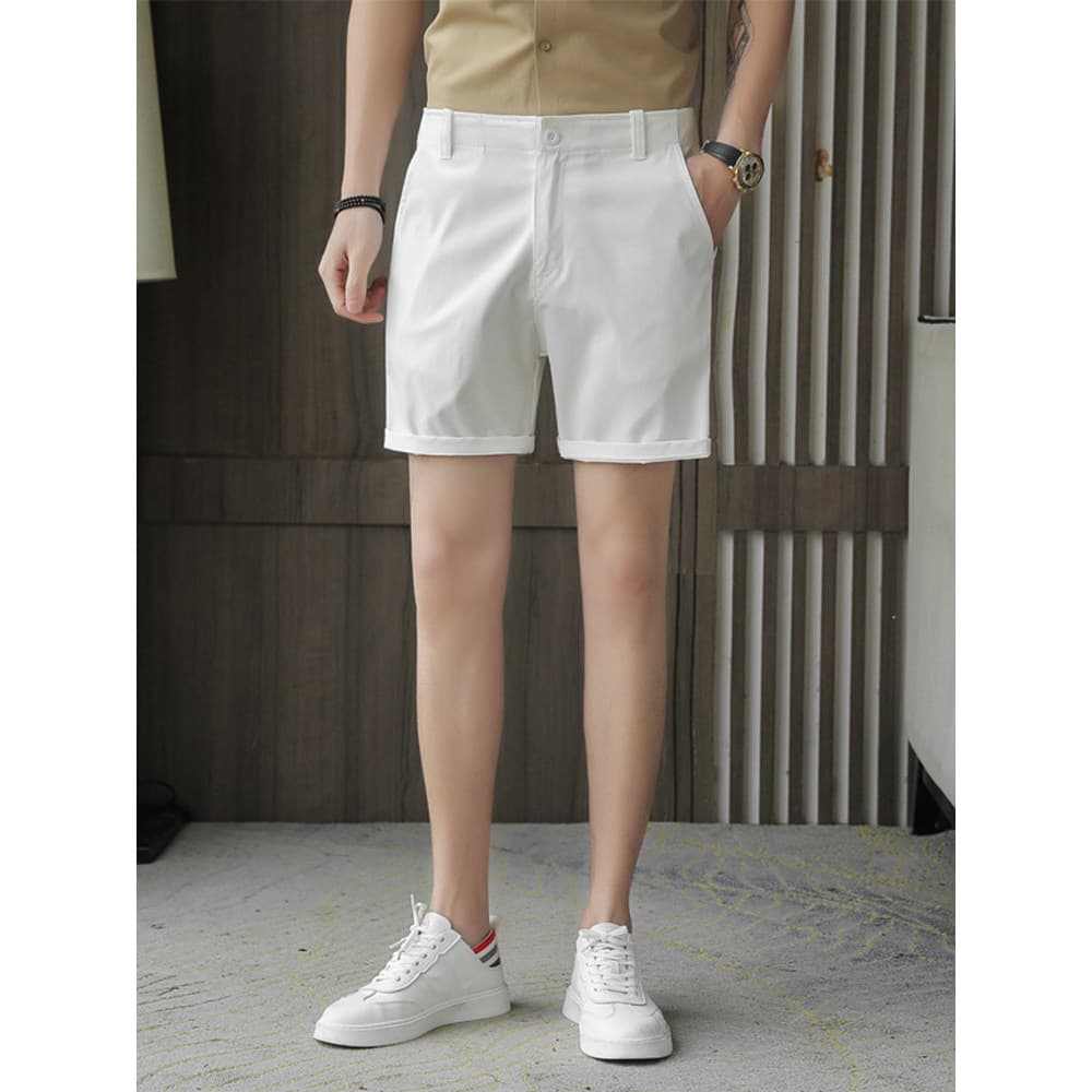 Shorts casuais masculinos verão estilo fino na moda All-Match terno calças de três pontos Street Wear cor sólida calças
