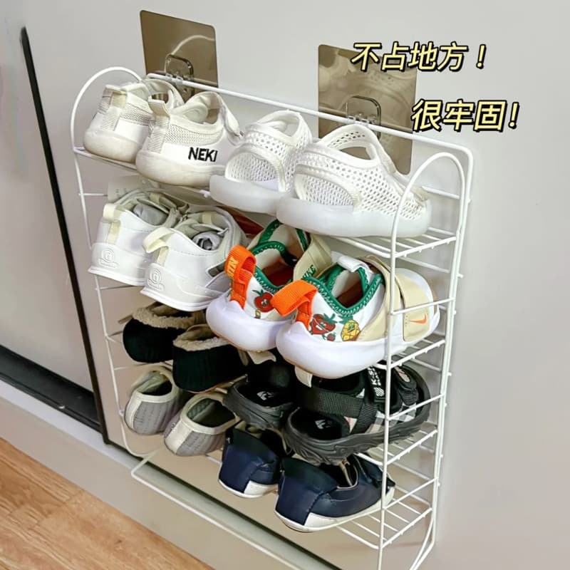 Crianças sapato rack pequeno doméstico atrás da porta fixado na parede rack de armazenamento sem perfuração bens do bebê