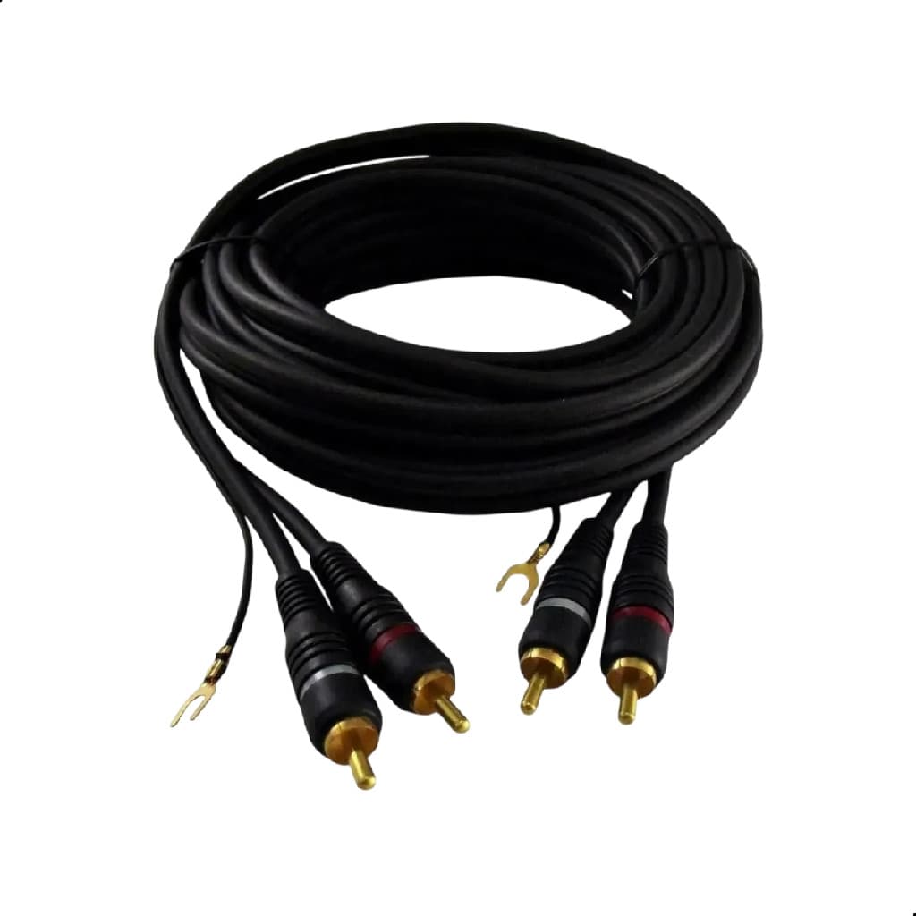 Cabo 2Rca + 2 Rca Automotivo C/ Fio Terra 5MT Preto 6mm