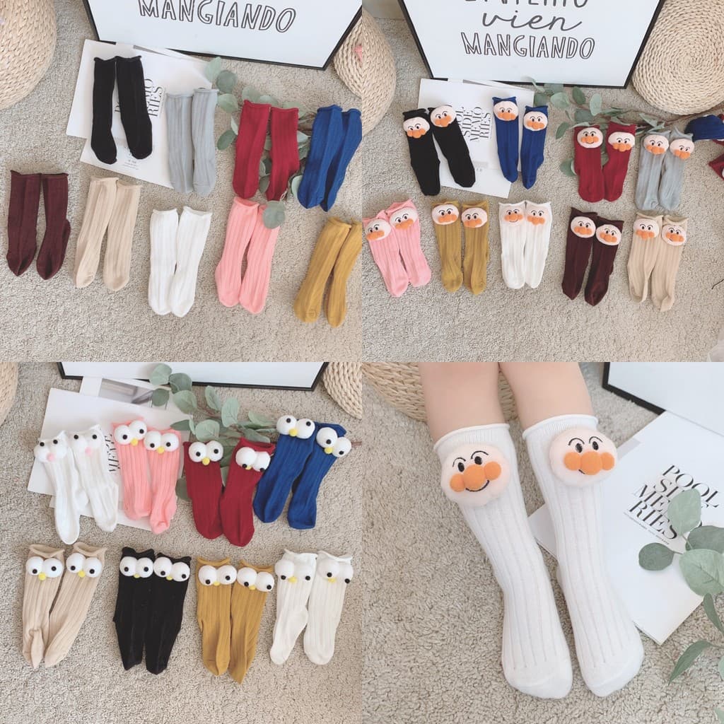 Coco Mom Baby All-Match Meias Tubo Alto Meias Pilha Fofas Meninas Primavera Infantil Olhos Meias de Desenho Animado