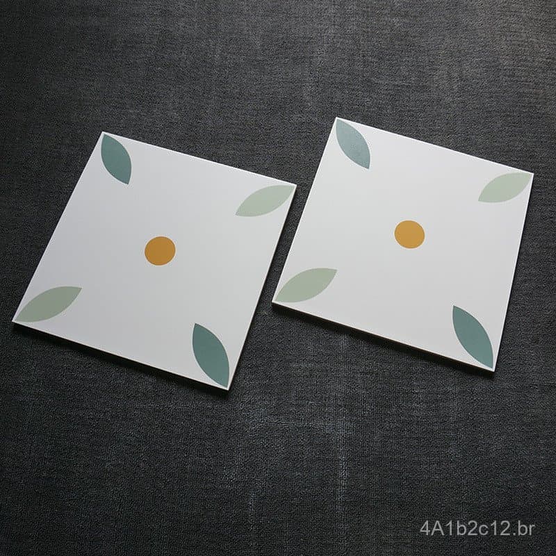 Pequeno azulejo com padrão de folhas verdes em estilo nórdico para parede e piso de varanda de casa de hóspedes, azulejo