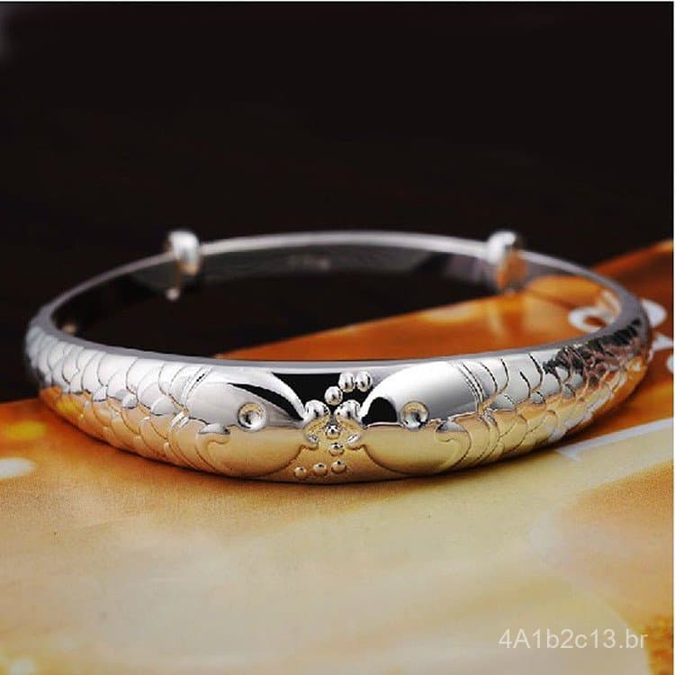 Pulseira Feminina Banhada a Prata Estilo Étnico Vintage Jin Yali, Pulseira Vera Pisces Kissing, Joias de Prata no Atacad
