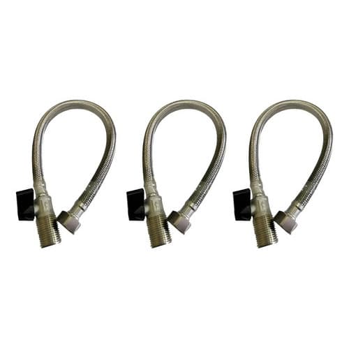 Kit 3 Engate Flexivel Rabicho C/ Registro 1/4v 1/2 60cm Prateado Brilhante