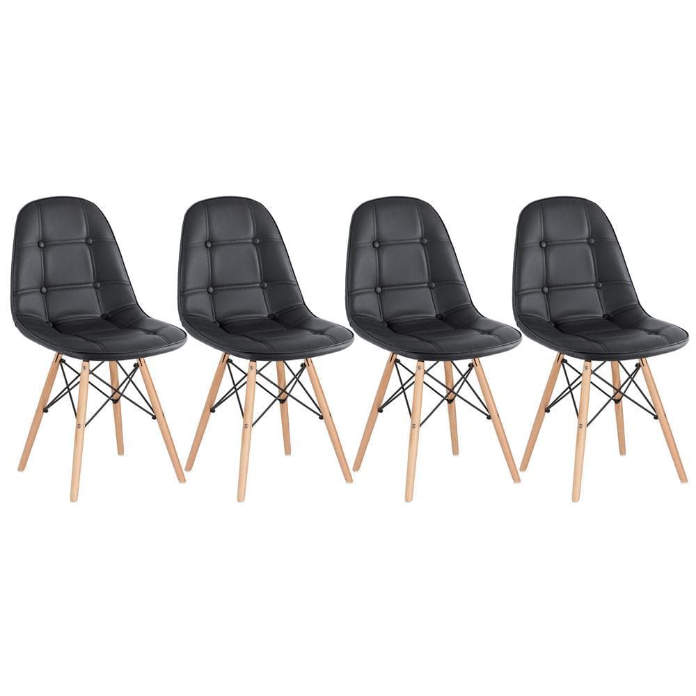 Kit 4 Cadeiras de jantar Charles Eames Eiffel Botonê Estofada - Preto