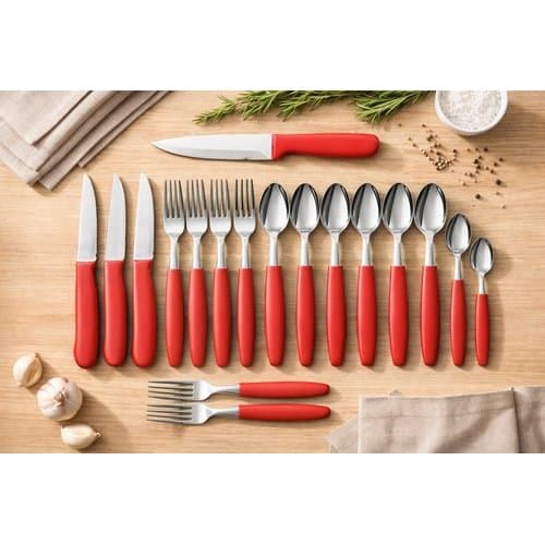 Jogo Talheres 26 Pecas Vermelho Utensilios Cozinha Completo Duravel