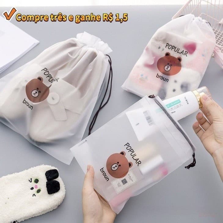 Bolsa Impermeável Transparente Louca/Com Cordão Para Maquiagem/Viagens QCTI