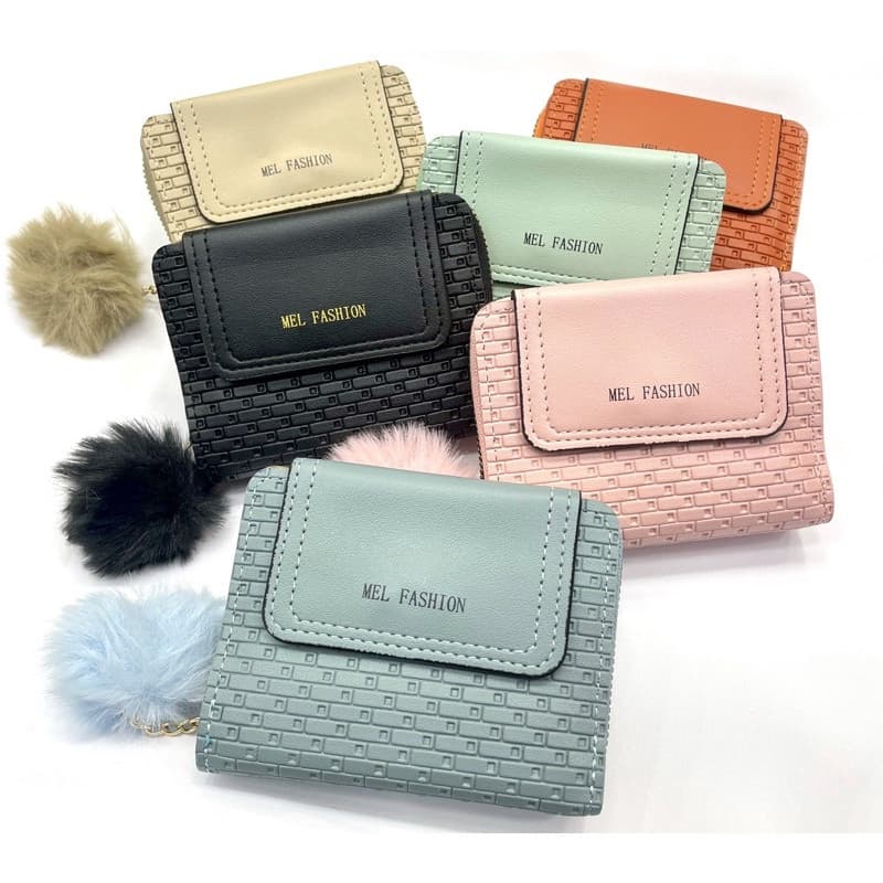 Carteira feminina pequena, com pompom, com compartimentos para cartões e porta-moedas WB-2038