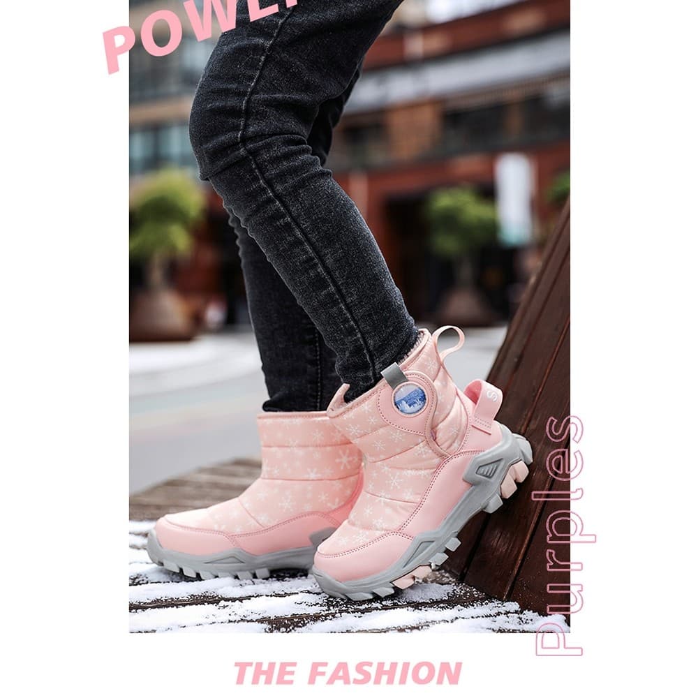 Crianças sapatos meninas botas de neve 2025 inverno novo estilo forro de lã engrossado antiderrapante à prova dwaterproo
