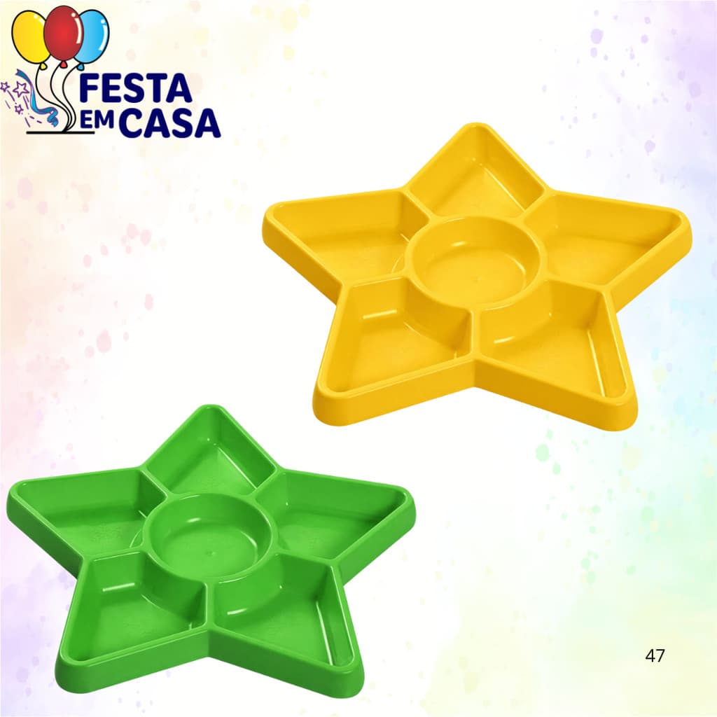 Kit Petisqueira Estrela Verde e Amarela Copa do Mundo Bandeja Divisória para Petiscos e Festa