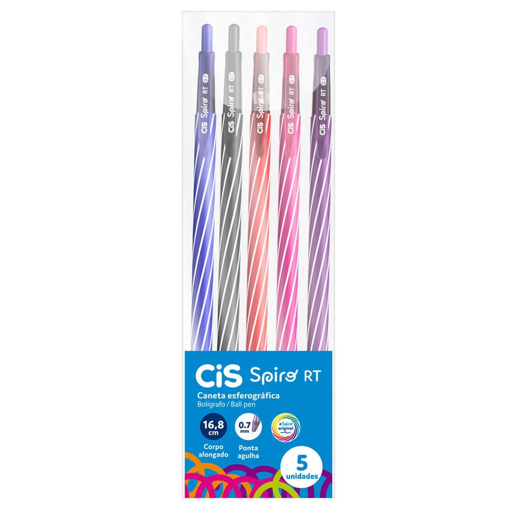 Caneta esferográfica Spiro RT 0.7mm C/5 unidades Cis