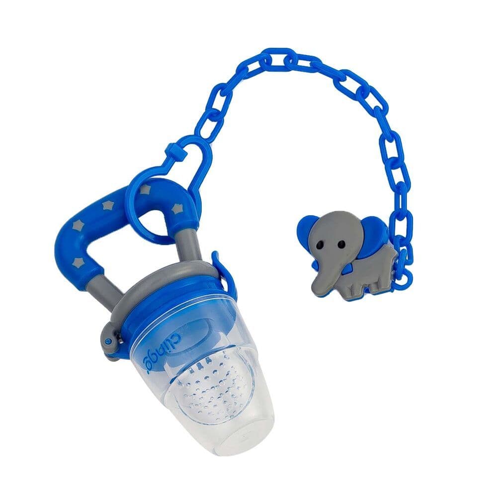 Porta Frutas Bebê com Chupeta Alimentador Silicone Introdução Alimentar Azul Clingo