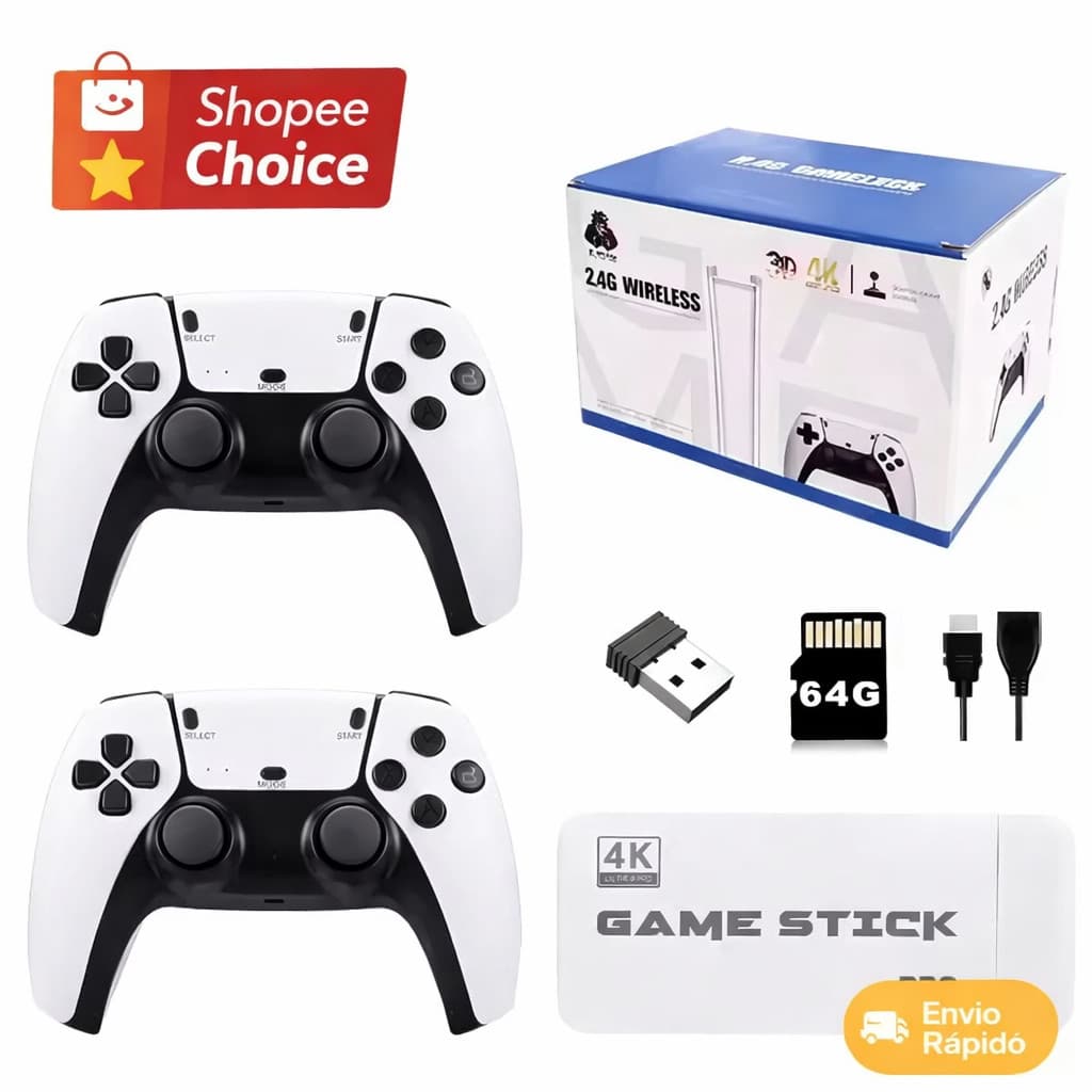 🎮  Game Stick M15 Pro 4K 64GB 2 Controles Sem Fio | Console Retrô HDMI Pronta Entrega
