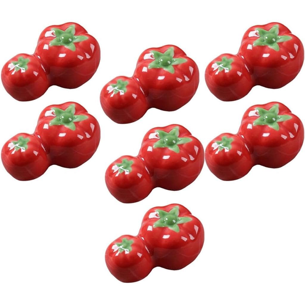 Conjunto de 7 peças de porta-talheres de cerâmica vermelha da Uonlytech, porta-talheres em formato de tomate fofo, bande