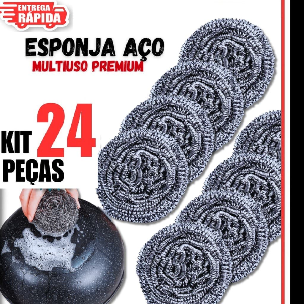 24 Esponjas Palha De Aço em Inox NÃO ENFERRUJA Multiuso Para Cozinha Pia Limpeza Pesada Lavar Panela Assadeira Premium