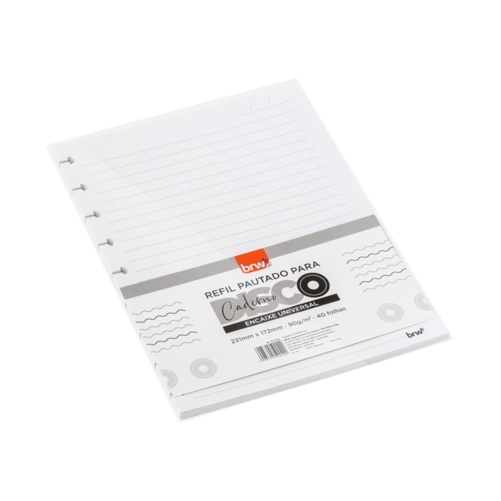 Refil Miolo Branco Caderno Disco Pautado Com 40 folhas - CD1044