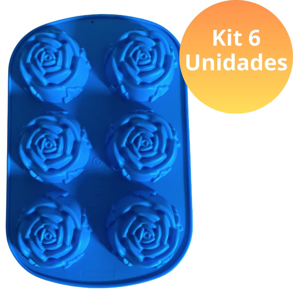 Kit 6 Molde de Silicone Rosa 6 Cavidades Para Sabonete Artesanal Saboaria Velas Doces Chocolates Premium