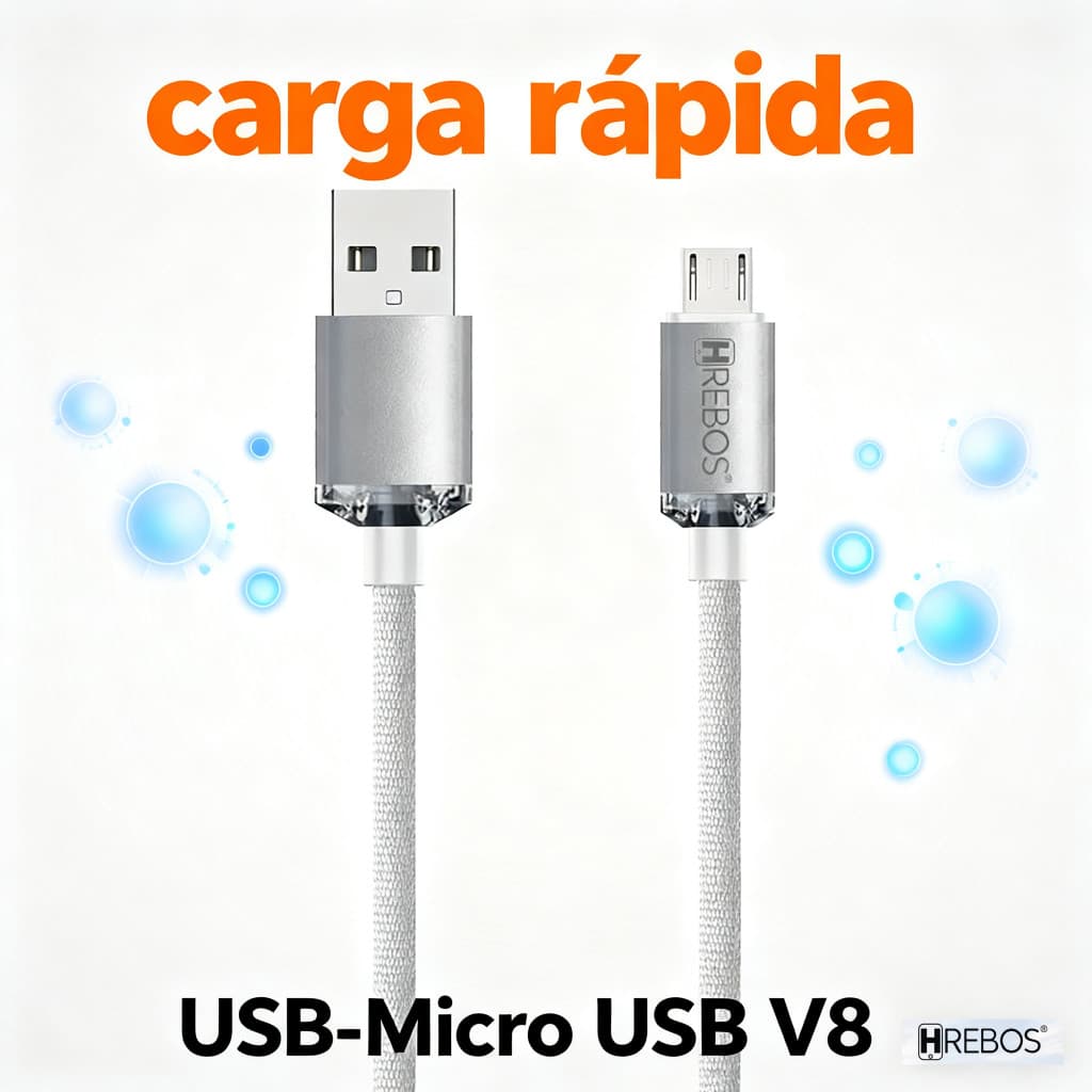 HREBOS Premium | Luxury Acrylic Branco 1/2 Metro Preto/Branco USB Micro USB V8 CB-209V