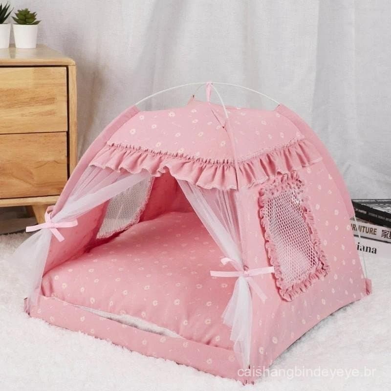 Cama De Tenda Para Animais De Estimação Cães Pequenos E Gatos Semi-Fechado Condomínio Caverna De Verão Com Almofada De 2