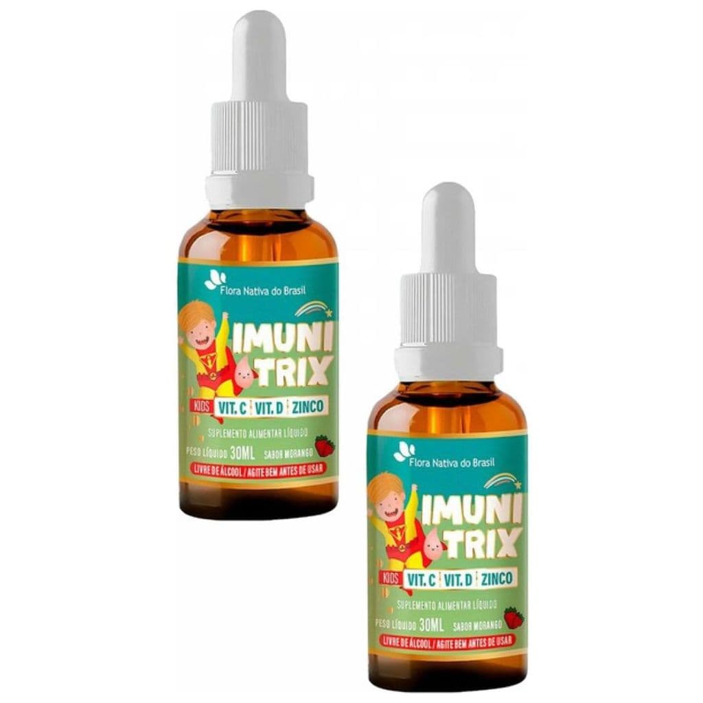 KIT 2 IMUNITRIX (Vit. C +D+Zinco) 30ml Sabor Morango Flora Nativa