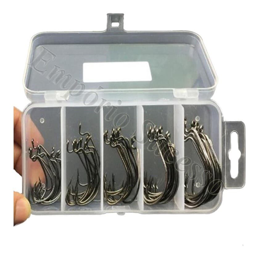 Kit Com 50 Anzol Offset Pesca Soft Shad Camarão