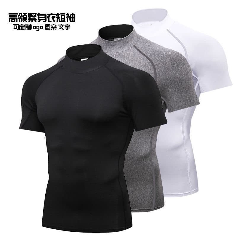 Roupas de Fitness de pescoço alto camiseta masculina roupas esportivas collants ginásio treinamento roupas de compressão