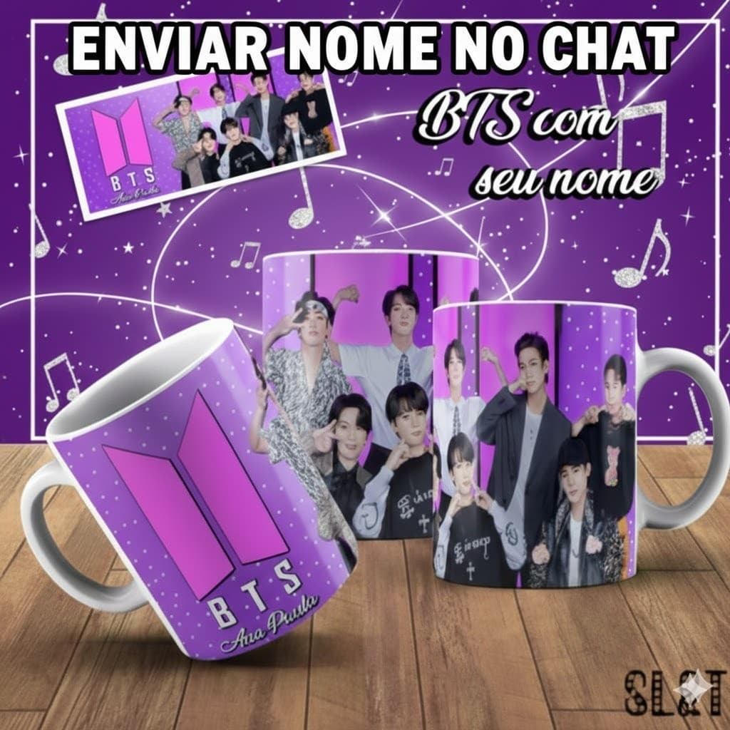 Caneca BTS Kpop Personalizada com Nome Porcelana 325ml Presente Army