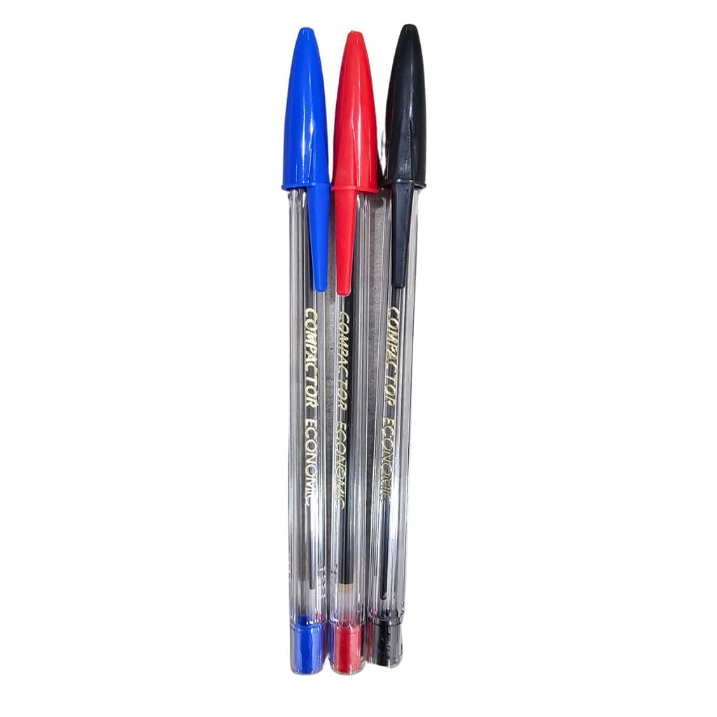 Kit Canetas Compactor 3 cores Azul Preto Vemelho