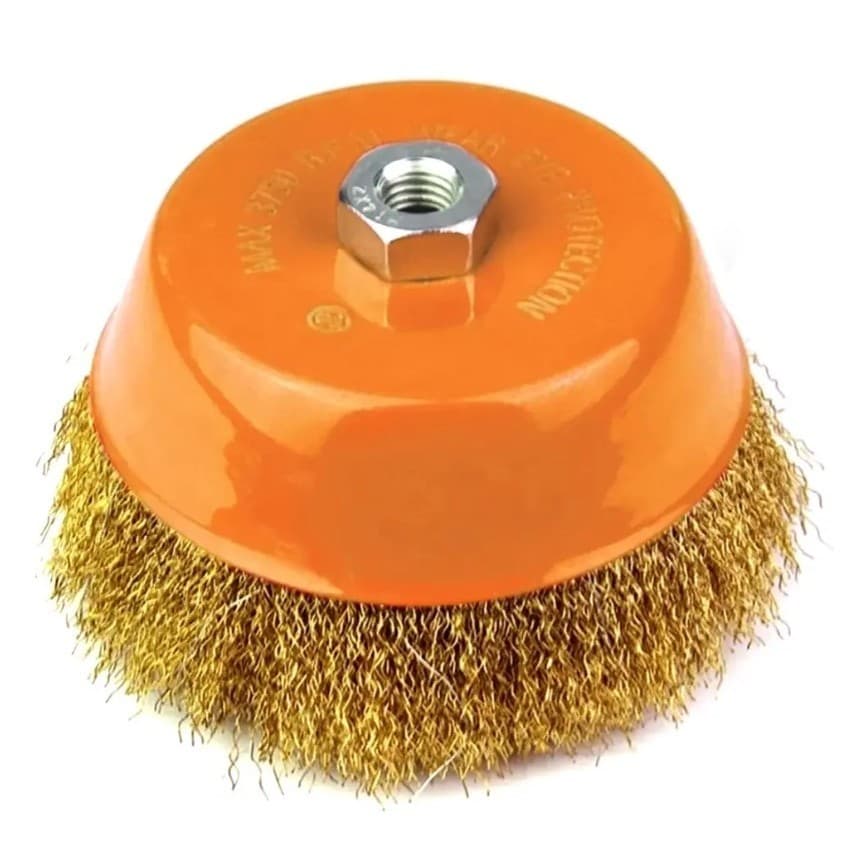 Escova de Aço Giratória 3" Tipo Copo com Rosca – Ideal para Limpeza Pesada e Remoção de Ferrugem