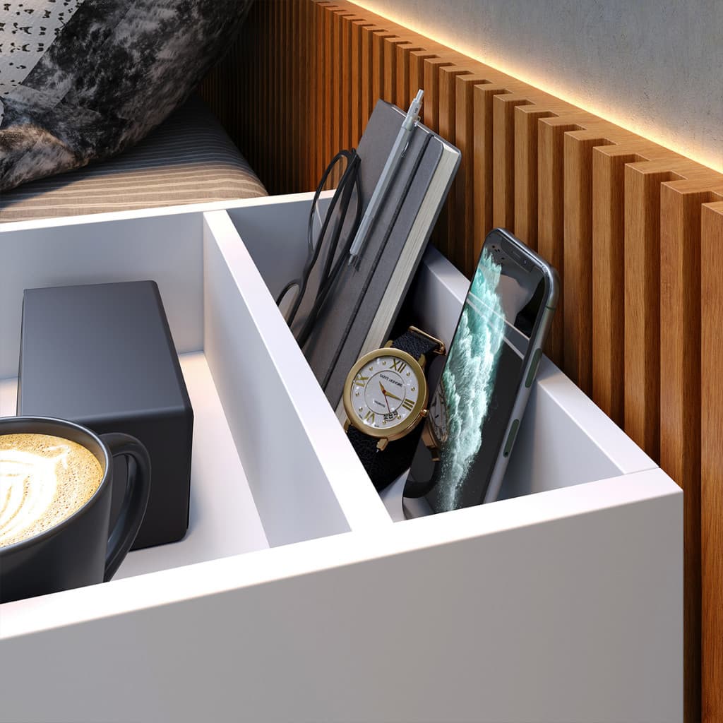 Mesa De Cabeceira Suspensa Madri Retro Nicho Quarto Mdf Luxo Porta Celular
