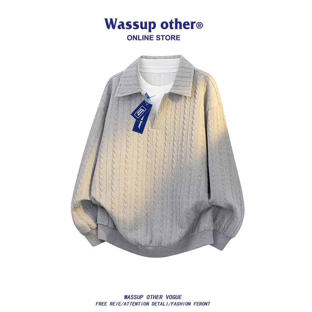 WASSUP OUTRO pulôver de lapela solta moletom masculino outono casal estudante cor combinando camisa polo roupas masculin