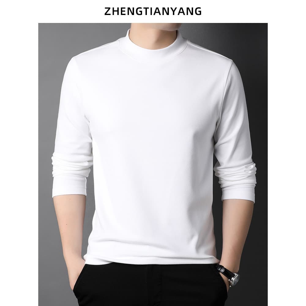 Meia gola alta de manga comprida camiseta masculina primavera outono inverno versão coreana flanela básica roupas mascul