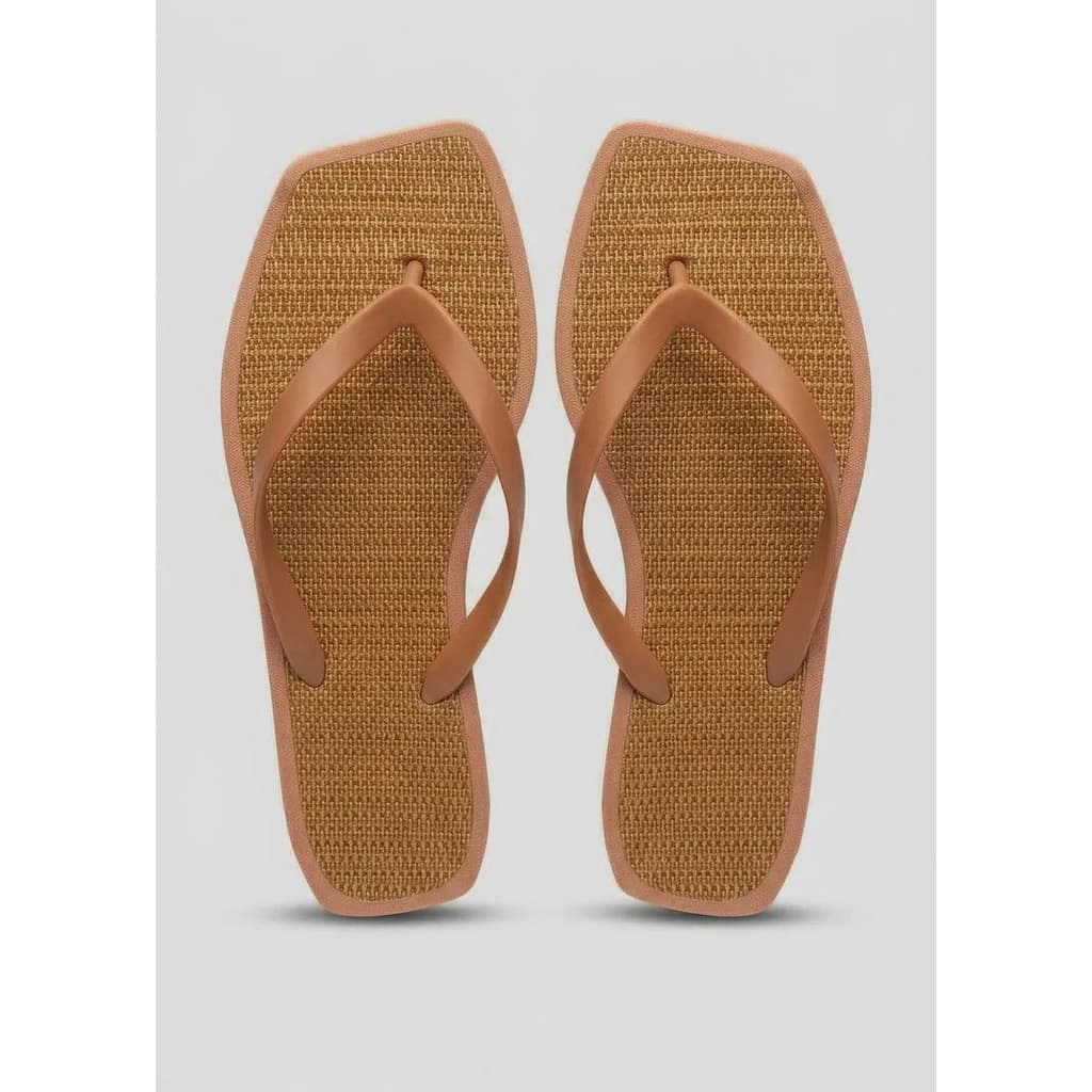 Chinelo Quadrado Feminino Bicolor Briza Palha Texturizado Casual Macio Verão Dia a Dia Confortável Antiderrapante 2026