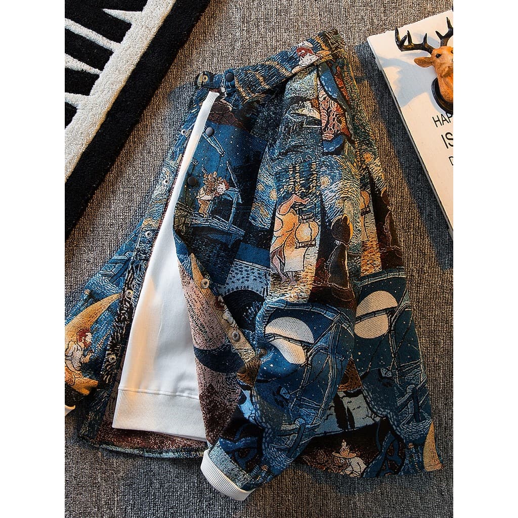 HPCP americano vintage Retro Van Gogh pintura a óleo camisa masculina de manga comprida Street Wear arte estudante camis
