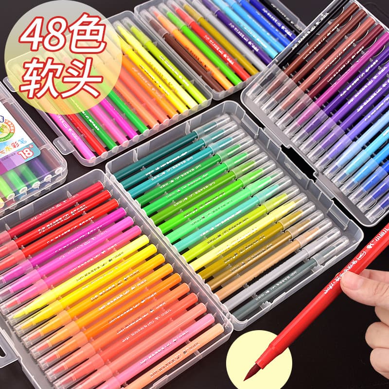 Caneta aquarela de ponta macia Xiaoyuer Conjunto de pincéis de aquarela de 48 cores Suporte para caneta triangular Canet