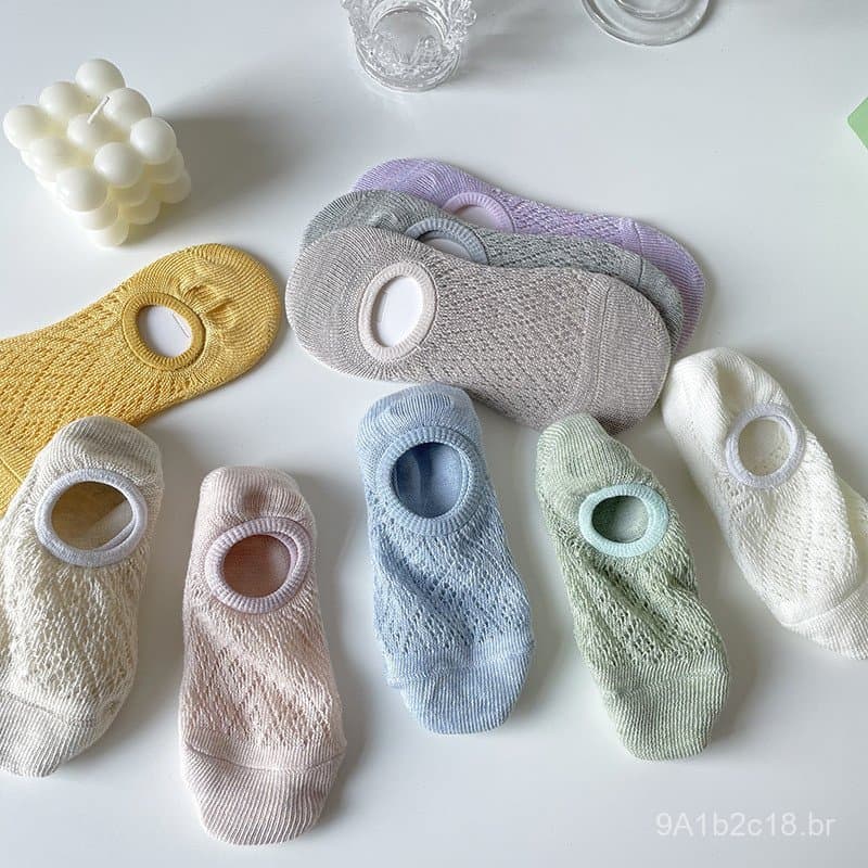 Meias finas de algodão vazadas para o verão, meias femininas antiderrapantes, meias invisíveis de malha de cor sólida es