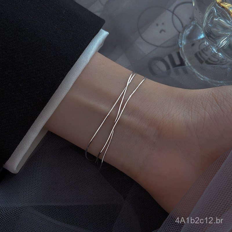 Pulseira minimalista e elegante de osso de cobra, moderna e versátil, joia geométrica de múltiplas camadas para mulheres