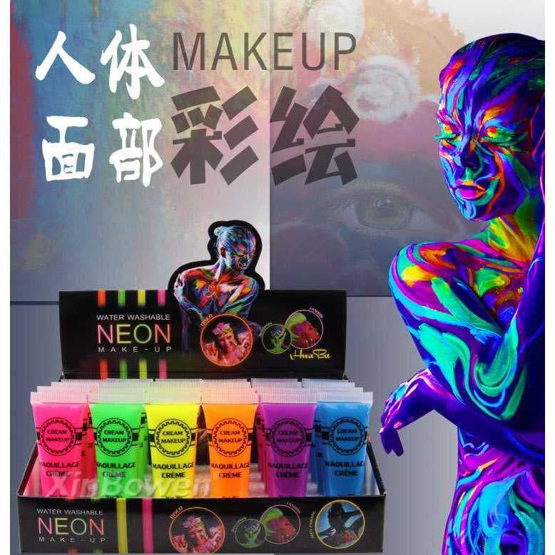 Pintura corporal à prova d'água, rosto luminoso, pintura facial, maquiagem de Halloween, cor de óleo fluorescente, pintu
