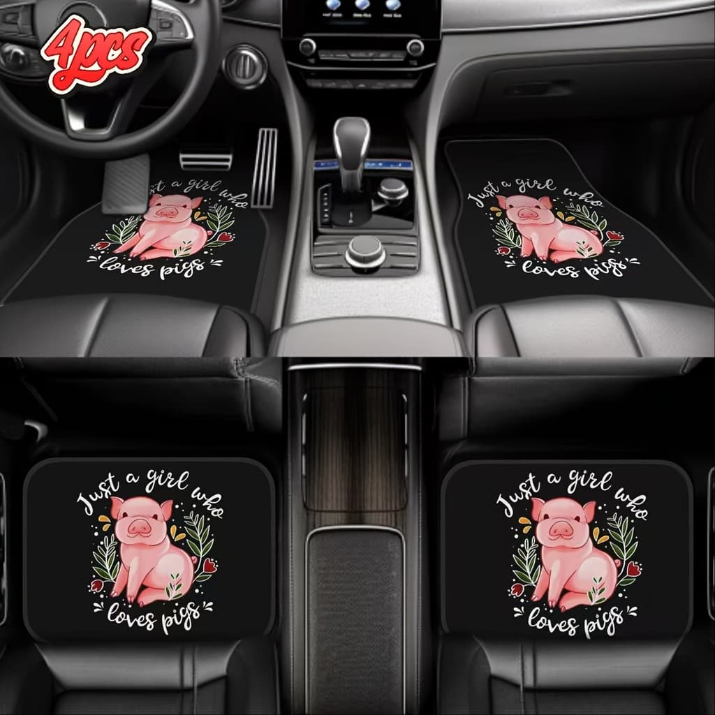Um conjunto de 4 tapetes fofos para pés de carro com tema Piggy - proteção interna moderna, adequado para Honda, modelo