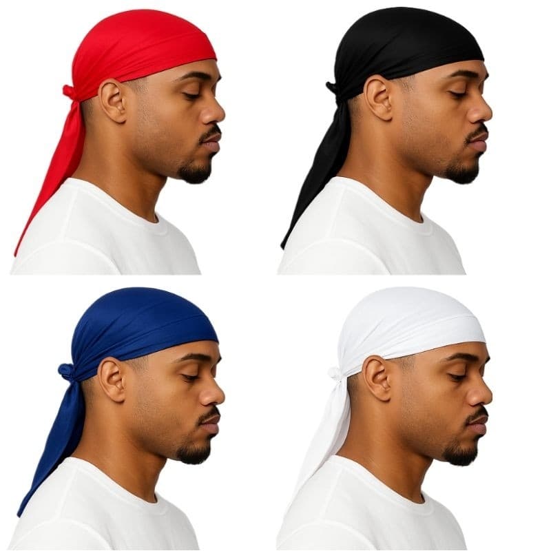 kit 4 Dureg durag waves bandana trap rappe; preta,branca,vermelho e azul.