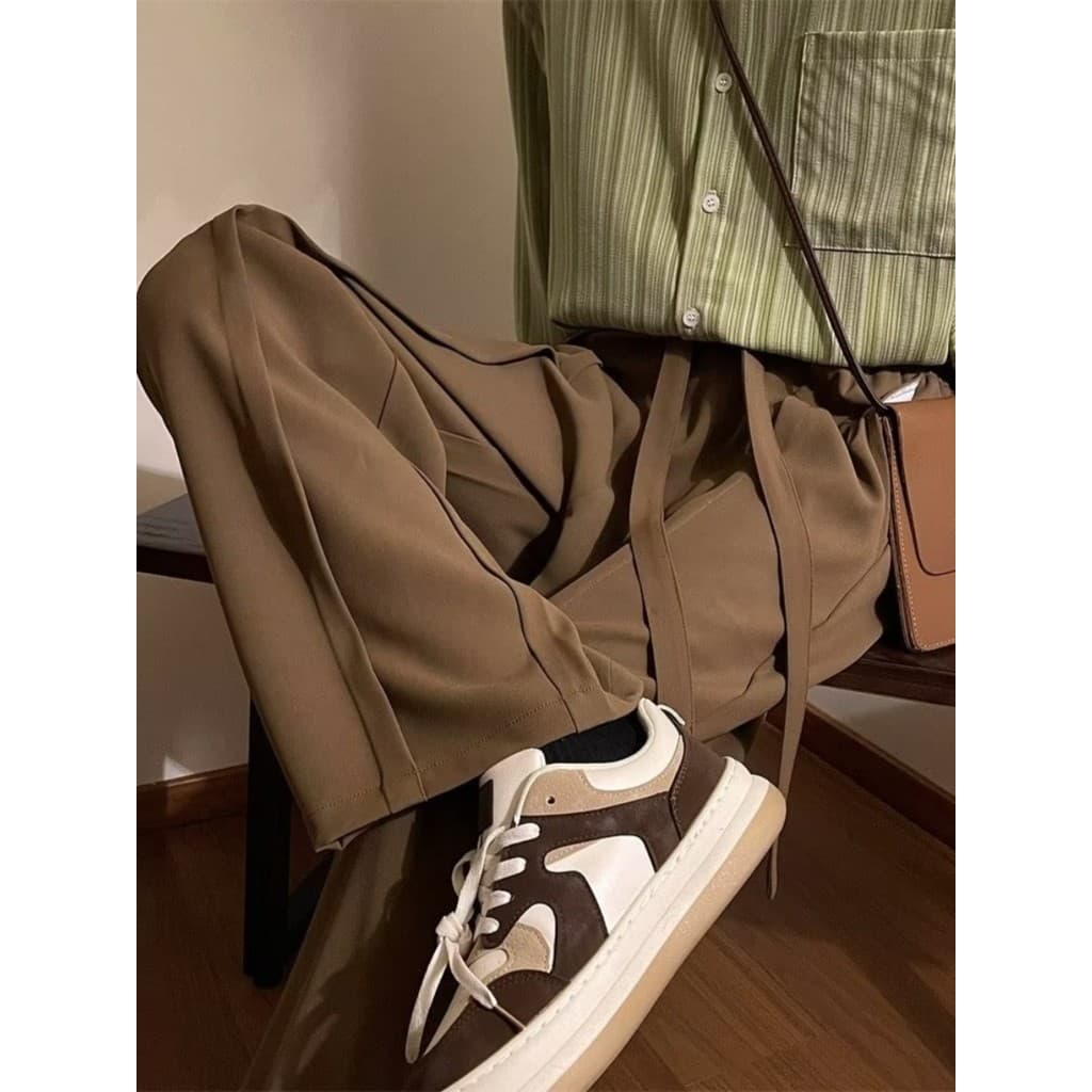 Calças vintage de verão masculinas Design Drape sentir solto em linha reta calças de perna larga High street ins street