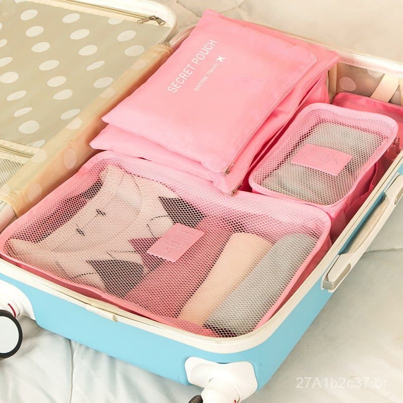 Conjunto de 6 peças de bolsas de armazenamento para viagem estilo coreano, bolsas organizadoras de roupas à prova d'água