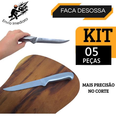 Kit 5 Faca Desossa Profissional Inox 6" Faca de Açougueiro Chef Cozinha Afiada Flexível Alta Precisão
