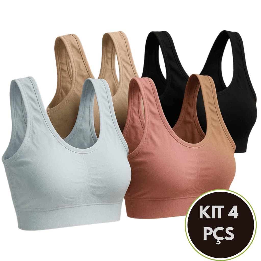 Kit 4 Ou Kit 2 Top  Academia Canelado  Premium Malha Canelada Alta Sustentação Fitness Dia a Dia