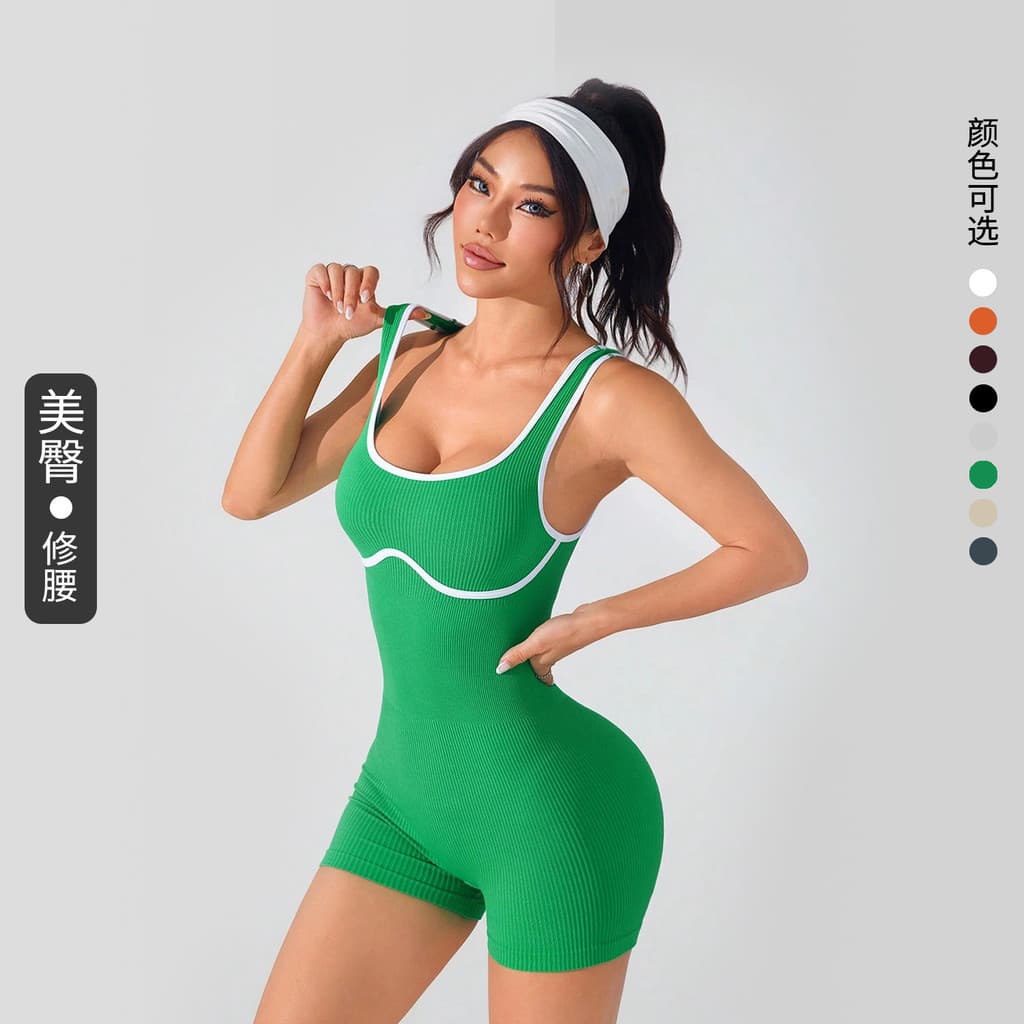 Treinamento de Fitness transfronteiriço à prova de choque de secagem rápida contraste cor de uma peça Yoga Wear alça de