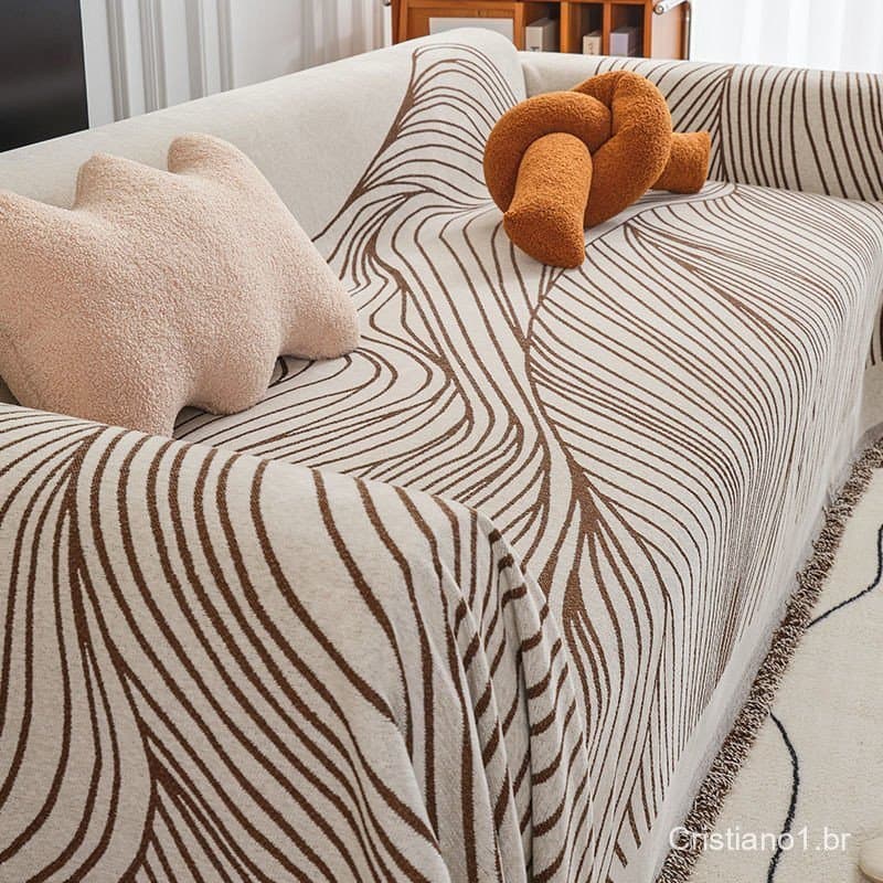 Almofada Reversível Com Listras Reversíveis, Sarung Sofa Antiderrapante Universal Toalha De Capa De Sofá Manta Para Sofá