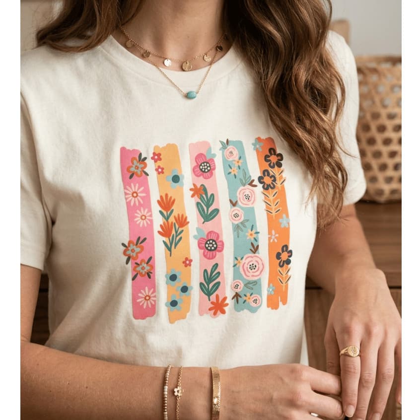 TShirt Feminina Algodão Camiseta Estampa Floral Boho Chic Blusa Casual Vintage Verão Soft Conforto