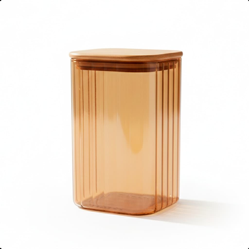 Pote Hermético Vidro Borossilicato Canelado Âmbar 1,25L Tampa Bambu Vedação Silicone
