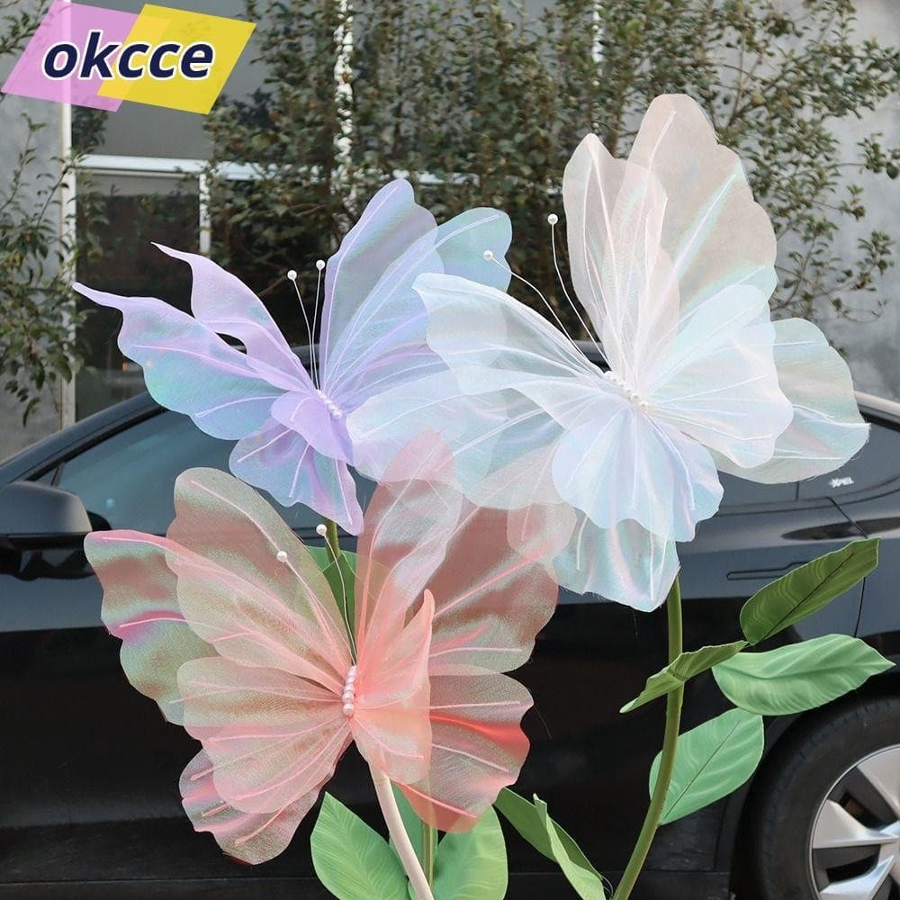 OKCCE Borboleta Falsa , Artificial De Gaze Gigante De 50 Cm Tridimensional Para Festa De Casamento Ao Ar Livre
